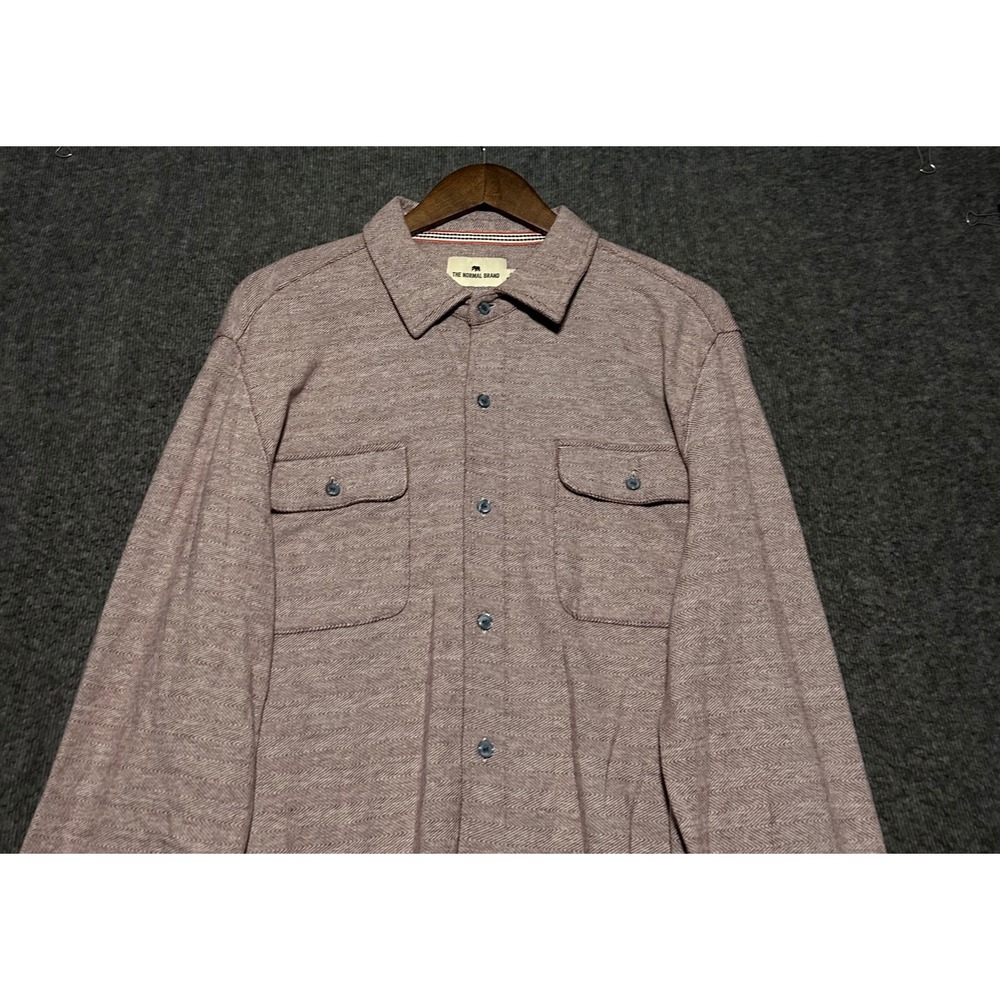 The normal brand knit textured button shirt long sleeve burgundy mens pockets XL